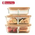 Reusable Bamboo Lid Glass Food Container with Compartment